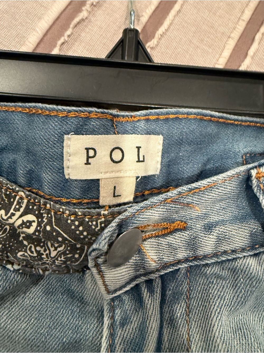 POL Light Blue Denim Jeans with Paisley Waistband Detail - Picture 5 of 5